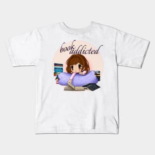 Book Addicted - Chibi anime girl - books Kids T-Shirt